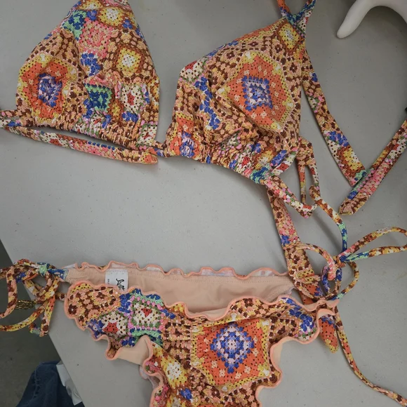 Luli Fama Mosaic Bikini Set in Orange and Blue - Picture 2 of 7